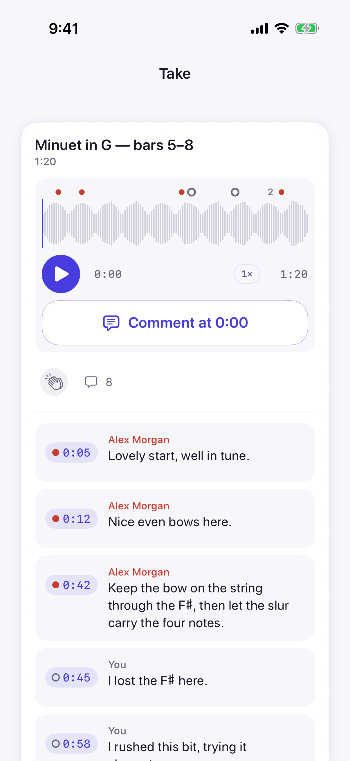 Native student take view with teacher and student comments on the recording